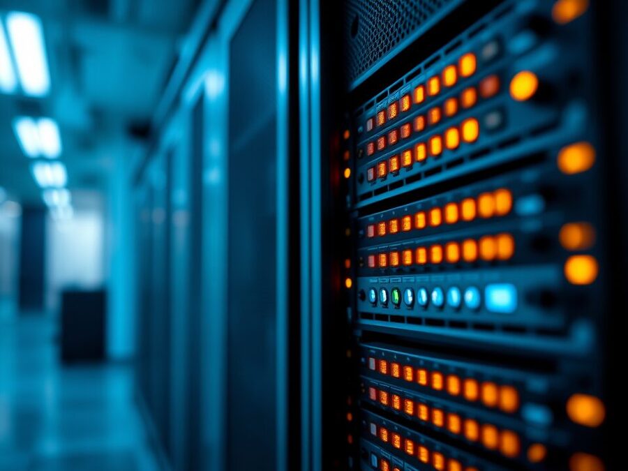 Serverschrank mit Reihen von Status-LEDs