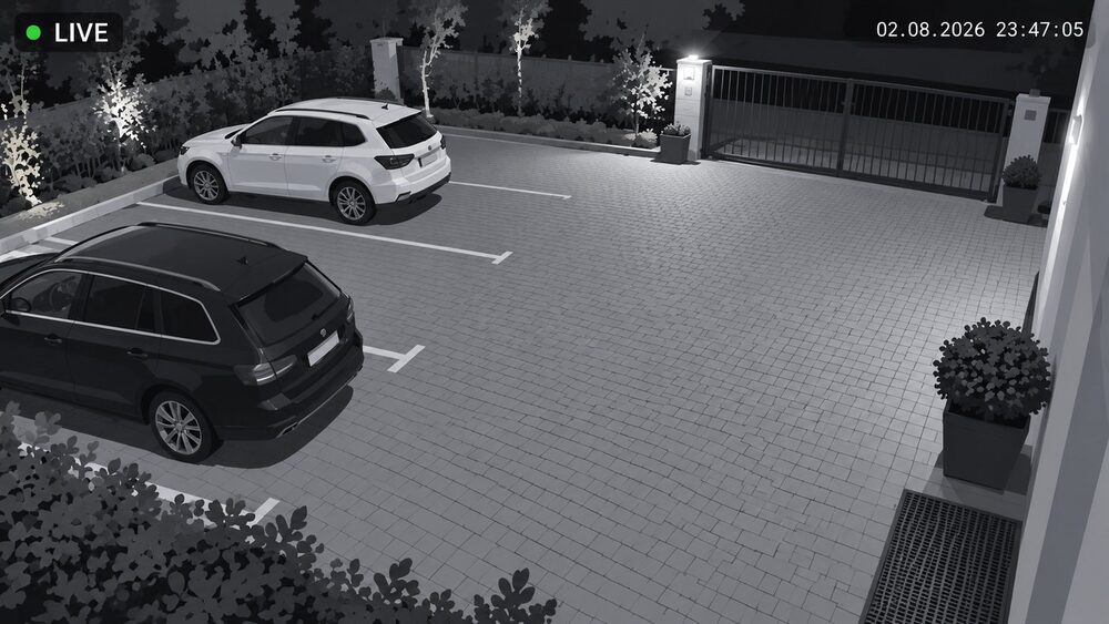 Nächtliche Parkplatzszene